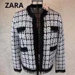 ★ZARA★M★白黒ジャケットツイード★ビーズ縁取★新品タグ付★6990円★