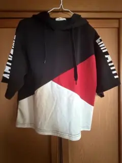 Leahmatin　配色五分袖パーカー