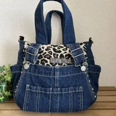 デニムリメイクバッグ　ふんわりころりんサイドポケットトートバッグ