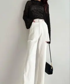 メッシュ編み 長袖ニット ブラック