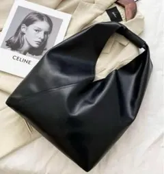 トライアングルバッグ フェイクレザー A4 無地 トートバッグ ブラック 韓国