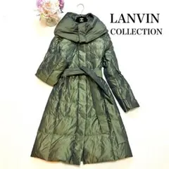 ランバンコレクション　2way ダウンコート　カーキ　ウエストリボン　38