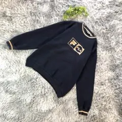 FILA【M相当】ゴールドロゴ ネイビー系 長袖 トレーナー コットン