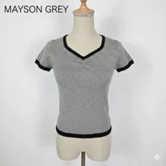 MAYSON GREY メイソングレイ 半袖ニット Vネック モノトーン総柄 S
