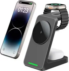 3in1 ワイヤレス充電器 Magsafe3つのデバイス充電 Qi認証15W磁気