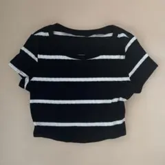 SHEIN ボーダー柄 クロップド丈 半袖Tシャツ