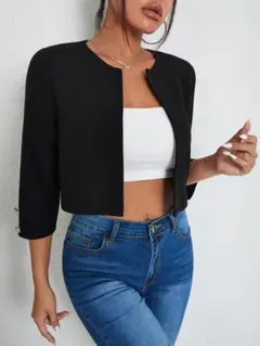 【新品】SHEIN ブラック コンパクトジャケット ボレロ 七分袖 XS