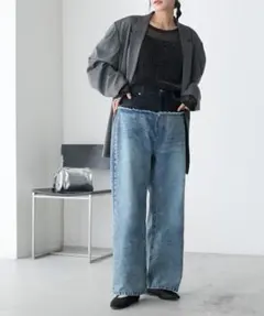 forksy. デニムダブルウエストバイカラーパンツ