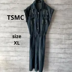 TSMC デニムブルー ボタンアップワンピース ダメージ　XL
