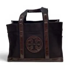 TORY BURCH エラ キャンバス トートバッグ ブラウン ビッグロゴのサムネイル