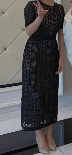 美品 結婚式お呼ばれドレス ブラックレースマキシドレス