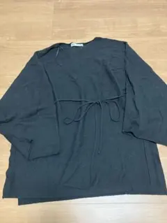 ZARA ブラック ニット L-XL ウエストリボン