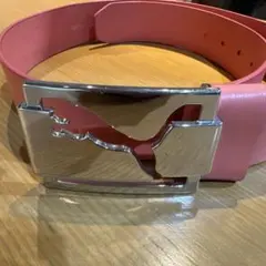 プーマ　本革 ピンク ベルト シルバー バックル