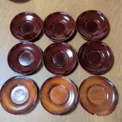 茶托 9枚セット 木目調 漆器風
