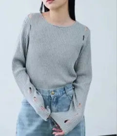 【最終値下げ】AUNT MARIE'S メニーホールリブニット　グレー