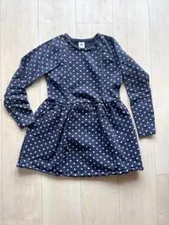 プチバトー　裏起毛　水玉長袖ワンピース　130cm