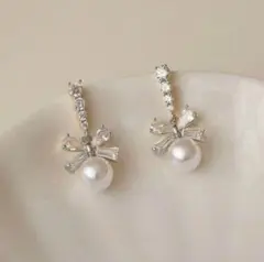 新品未使用 ピアス パール シルバー アクセサリー 結婚式 セレモニー リボン