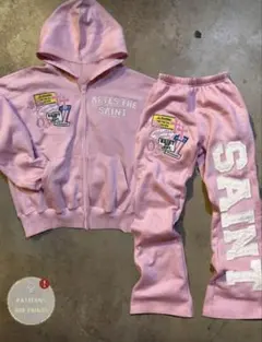 ピンク フルジップパーカー＆スウェットパンツ セット