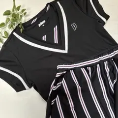 【美品】prince テニスウェア M セットアップ 黒 Vネック