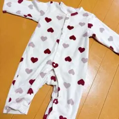 ハート柄 フリースロンパース 80