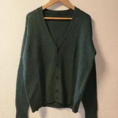無印良品　メンズウールVネックカーディガン　アルバカ混　ダークグリーン　S