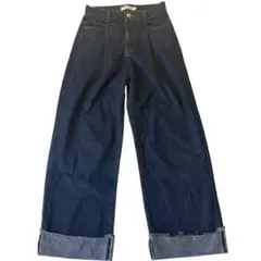 【forksy.】ハイウエスト ワイドデニムパンツ 濃紺 Mサイズ ロールアップ