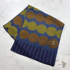 【新品】ヴィヴィアンウエストウッド ドット柄マフラー オーブ刺繍 青系 日本製