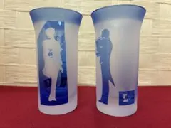 【美品】ジャズ ペアグラス 2客 サンドブラスト 被せガラス コバルトブルー 青