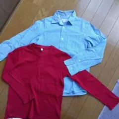 UNIQLO赤長袖TシャツとH＆Mギンガムチェックシャツ 140サイズ２枚セット