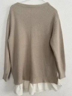 アースミュージックアンドエコロジー ベージュ ニット レイヤード トップス