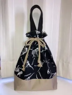 恐竜スケルトン黒　TCツイル　お着替え袋　入園入学　ハンドメイド