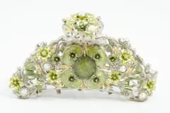 Ab1414 ヘアクリップ 髪留め 花 フラワー ストーン 緑 キラキラ