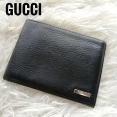 【GUCCI】ロゴプレート メンズ　レザー 2つ折り 財布 小銭入れ付