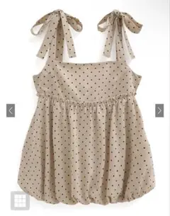 ドット柄ショルダーリボンペプラムバルーンビスチェ
