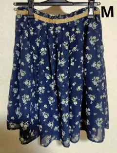 earth music&ecology 花柄　ネイビー系 フレアスカート　М