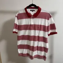 TOMMY HILFIGER ボーダー ポロシャツ レッド Lのサムネイル