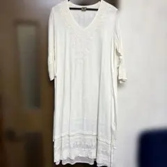 刺繍入り 五分袖 チュニック ホワイトのサムネイル