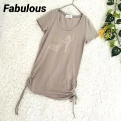 ファビュラス◆ヒールプリント 半袖チュニック Tシャツ サイドギャザー ゆったりのサムネイル