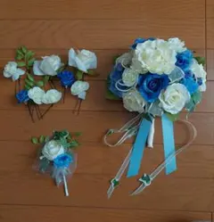 ブライダルブーケブートニアヘアアクセサリー　３点セット