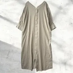 KBFプラス シャツワンピース 半袖 五分袖 F ロング丈 Vネック 前ボタンのサムネイル