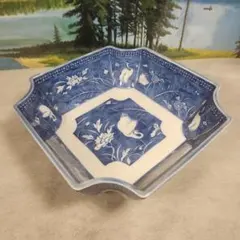 深川製磁　染付白鷺絵　四方隅切深鉢