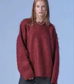 ロングスリーブウール混シャギーニット