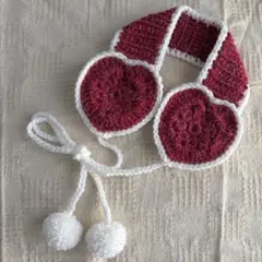 【値下中】ハンドメイド イヤーマフ ハート型 〈赤×白〉