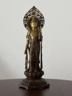 大仏師 松久宗琳作 ブロンズ 瑠璃観音像 仏像 高さ約35.5cm HR5873