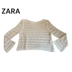 【美品】ZARA レース編みニットトップス ホワイト L フレアスリーブ完売品