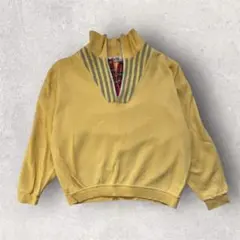 【希少】ハーフジップ スウェット 黄色 襟裏チェック 綿100% ビンテージ