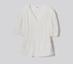 UNIQLO Vネックブラウス 半袖 オフホワイト Sのサムネイル