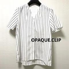 OPAQUE.CLIP ホワイトストライプ 半袖シャツ Vネック 38 M