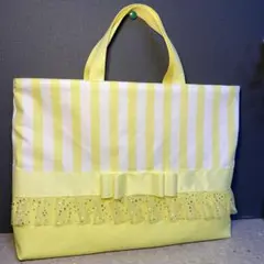 入園入学セット　パステルイエロー　レッスンバッグ　　　絵本バッグ　ハンドメイド
