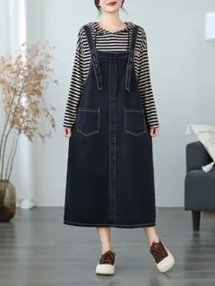 きれいめコーデ 着痩せ効果 気質満点 デニムワンピース ノースリーブ レトロ